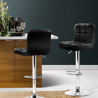 2x Bar Stools Leather Gas Lift Black Furniture Kings Warehouse 