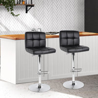 2x Bar Stools Leather Gas Lift Black Furniture Kings Warehouse 