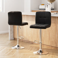 2x Bar Stools Leather Gas Lift Black Furniture Kings Warehouse 