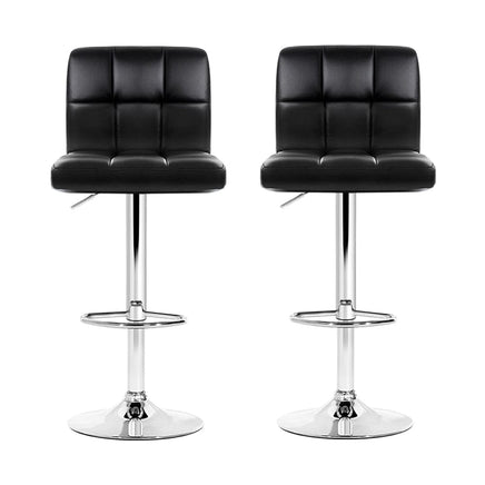 2x Bar Stools Leather Gas Lift Black Furniture Kings Warehouse 