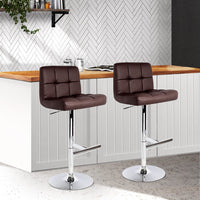 2x Bar Stools Leather Gas Lift Brown Furniture Kings Warehouse 