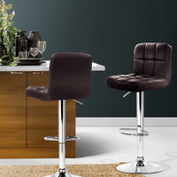 2x Bar Stools Leather Gas Lift Brown Furniture Kings Warehouse 
