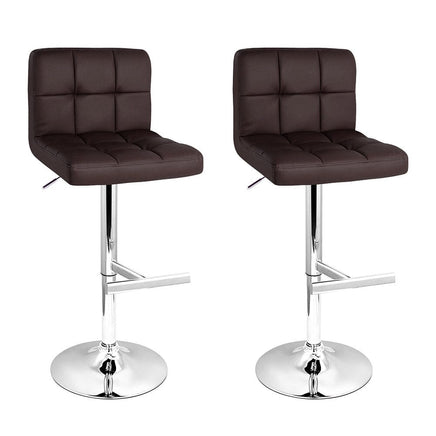 2x Bar Stools Leather Gas Lift Brown Furniture Kings Warehouse 