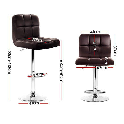 2x Bar Stools Leather Gas Lift Brown Furniture Kings Warehouse 