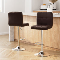 2x Bar Stools Leather Gas Lift Brown Furniture Kings Warehouse 