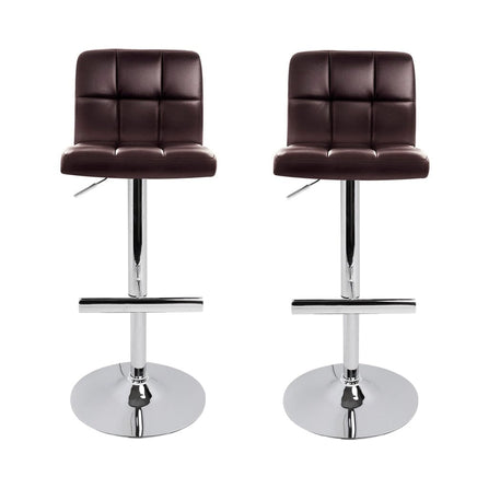 2x Bar Stools Leather Gas Lift Brown Furniture Kings Warehouse 