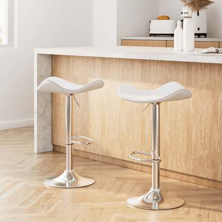 2x Bar Stools Leather Gas Lift Chair White Furniture Kings Warehouse 