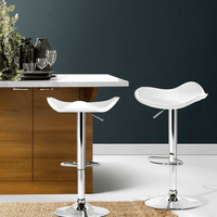 2x Bar Stools Leather Gas Lift Chair White Furniture Kings Warehouse 