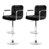 2x Bar Stools Leather Gas Lift w/Armrest Black Furniture Kings Warehouse 