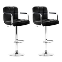 2x Bar Stools Leather Gas Lift w/Armrest Black Furniture Kings Warehouse 