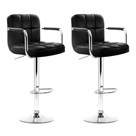 2x Bar Stools Leather Gas Lift w/Armrest Black Furniture Kings Warehouse 
