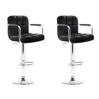 2x Bar Stools Leather Gas Lift w/Armrest Black