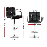 2x Bar Stools Leather Gas Lift w/Armrest Black Furniture Kings Warehouse 
