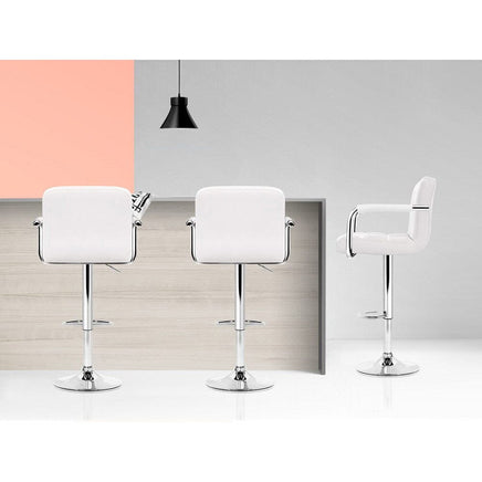 2x Bar Stools Leather Gas Lift w/Armrest White Furniture Kings Warehouse 