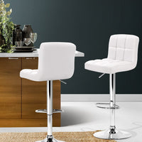 2x Bar Stools Leather Gas Lift w/Armrest White Furniture Kings Warehouse 