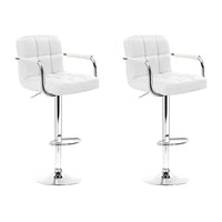 2x Bar Stools Leather Gas Lift w/Armrest White Furniture Kings Warehouse 