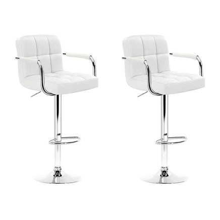 2x Bar Stools Leather Gas Lift w/Armrest White Furniture Kings Warehouse 