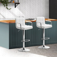 2x Bar Stools Leather Gas Lift w/Armrest White Furniture Kings Warehouse 