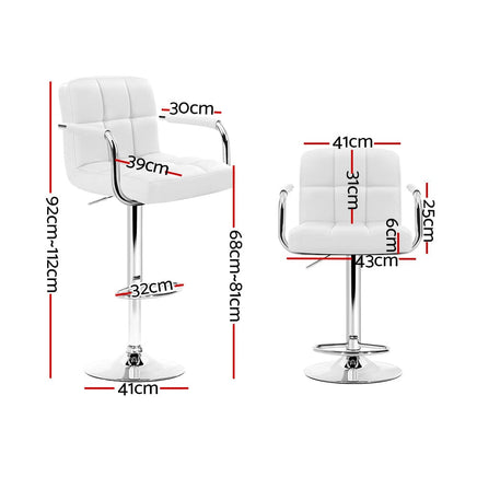 2x Bar Stools Leather Gas Lift w/Armrest White Furniture Kings Warehouse 