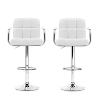 2x Bar Stools Leather Gas Lift w/Armrest White Furniture Kings Warehouse 