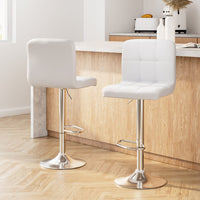 2x Bar Stools Leather Gas Lift White Furniture Kings Warehouse 