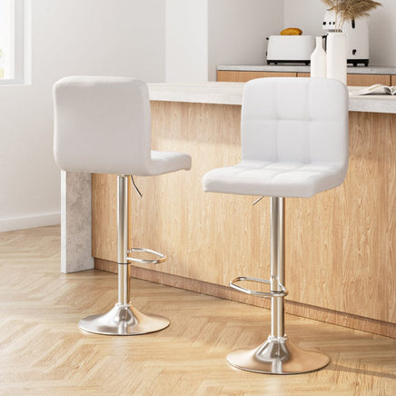 2x Bar Stools Leather Gas Lift White Furniture Kings Warehouse 