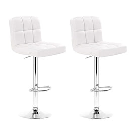 2x Bar Stools Leather Gas Lift White Furniture Kings Warehouse 