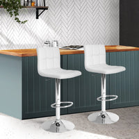 2x Bar Stools Leather Gas Lift White Furniture Kings Warehouse 