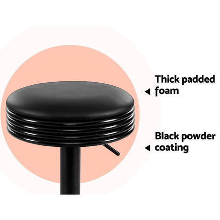 2x Bar Stools Leather Padded Gas Lift Black Furniture Kings Warehouse 