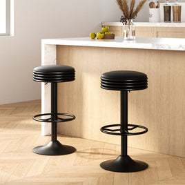 2x Bar Stools Leather Padded Gas Lift Black Furniture Kings Warehouse 