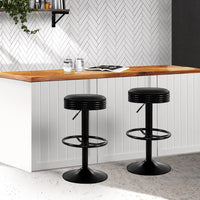 2x Bar Stools Leather Padded Gas Lift Black Furniture Kings Warehouse 