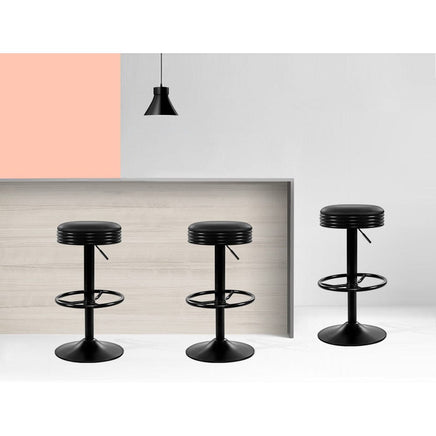 2x Bar Stools Leather Padded Gas Lift Black Furniture Kings Warehouse 