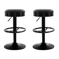 2x Bar Stools Leather Padded Gas Lift Black Furniture Kings Warehouse 