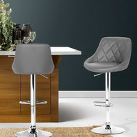 2x Bar Stools Leather Padded Gas Lift Grey Furniture Kings Warehouse 