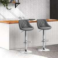 2x Bar Stools Leather Padded Gas Lift Grey Furniture Kings Warehouse 