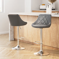 2x Bar Stools Leather Padded Gas Lift Grey Furniture Kings Warehouse 