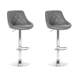 2x Bar Stools Leather Padded Gas Lift Grey Furniture Kings Warehouse 
