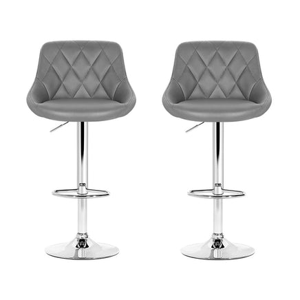 2x Bar Stools Leather Padded Gas Lift Grey Furniture Kings Warehouse 