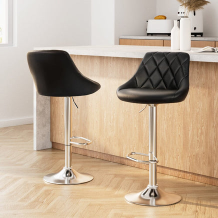 2x Bar Stools Leather Padded Gas Lift Stool Black Furniture Kings Warehouse 