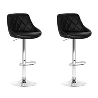 2x Bar Stools Leather Padded Gas Lift Stool Black