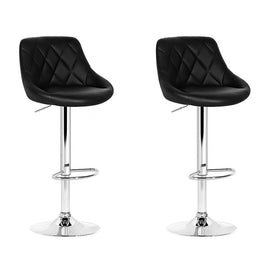 2x Bar Stools Leather Padded Gas Lift Stool Black Furniture Kings Warehouse 
