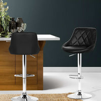 2x Bar Stools Leather Padded Gas Lift Stool Black Furniture Kings Warehouse 