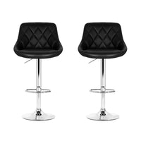 2x Bar Stools Leather Padded Gas Lift Stool Black Furniture Kings Warehouse 