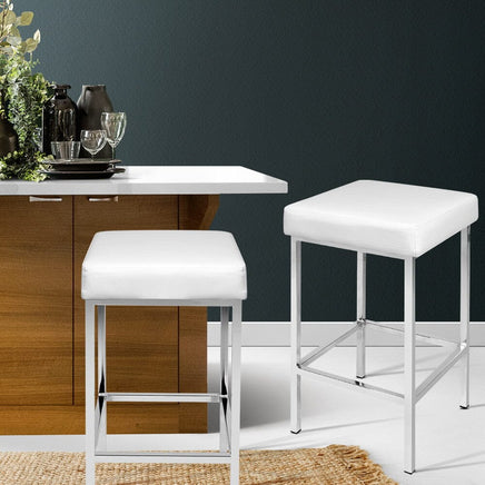 2x Bar Stools Leather Padded Metal White Furniture Kings Warehouse 