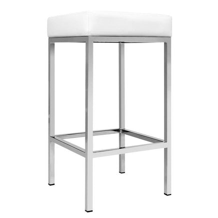 2x Bar Stools Leather Padded Metal White Furniture Kings Warehouse 