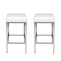 2x Bar Stools Leather Padded Metal White Furniture Kings Warehouse 