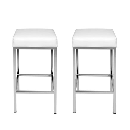 2x Bar Stools Leather Padded Metal White Furniture Kings Warehouse 