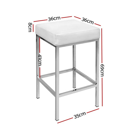 2x Bar Stools Leather Padded Metal White Furniture Kings Warehouse 