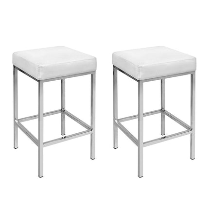 2x Bar Stools Leather Padded Metal White Furniture Kings Warehouse 