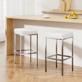 2x Bar Stools Leather Padded Metal White Furniture Kings Warehouse 